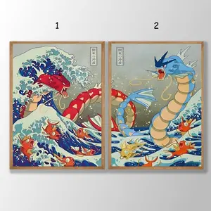 Pokemon Poster, Pokemon Wall Art Print, Rare Gyarados The Great Wave, Decor Decoration Ornaments Artistic