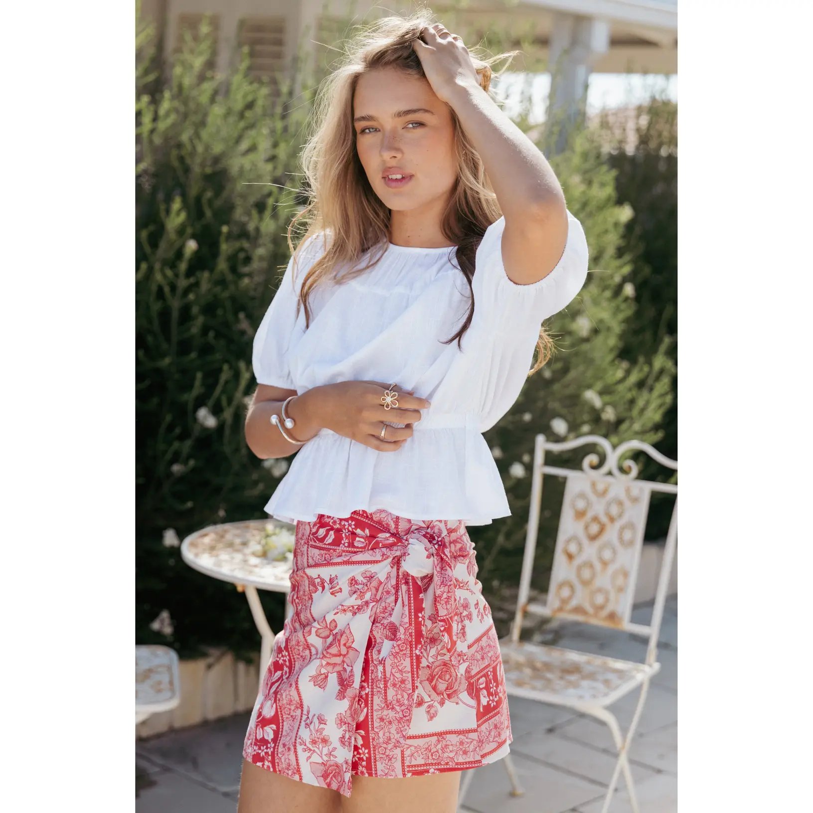 Calypso Wrap Mini Skirt - Rose Tile