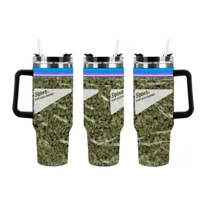 40oz Insulated Stainless Steel Tumbler - Funny Bag Print Drinkware with Handle, Straw, Lid, High-Dration, Vacuum Flask for 420 Lovers, Stoner Gift
