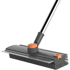 4 in 1 Floor Scrub Brush with Squeegee Long Handle Grout Brush 52'' 2026 Upgraded Multi-Functional Stiff Bristle Cleaning Scrub Brush Rotating Tile Brush for Cleaning Bathroom Patio, Pool, Garage