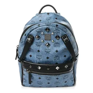 Pre-owned MCM Leather Backpacks Visetos Studded Small Dual Stark Backpack Denim Z 900
