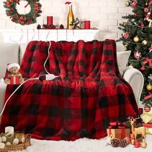 [Special Deal]1 count,Electric Heated Sherpa Buffalo Plaid Christmas Throw Blanket with 6 Heating Levels & 4 Hours Auto Off, Fast Heating Warm Plush Washable Blanket with Over-Heat Protection, ETL Certification