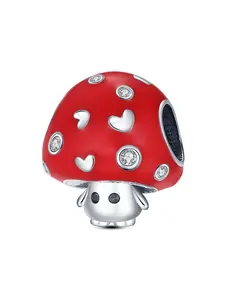 Vibrant Enamel Silver Color Mushroom Bead Pendant Necklace Charm for Women DIY Jewelry Making Gift All Season Accessory