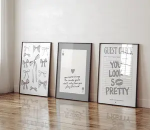 Set of 3 Grey Cute Girly Coquette Room Prints for Bedroom Trendy Digital Art Posters College Dorm Guest Check Ace Card Trio Apartment Decor