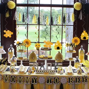 20PCS Bumble Bee Hanging Swirl Decorations, Bee Party Hanging Swirls Foil Ceiling Streamers Honey Bee Themed Party Supplies for Birthday Gender Reveal Bee Party Decoration
