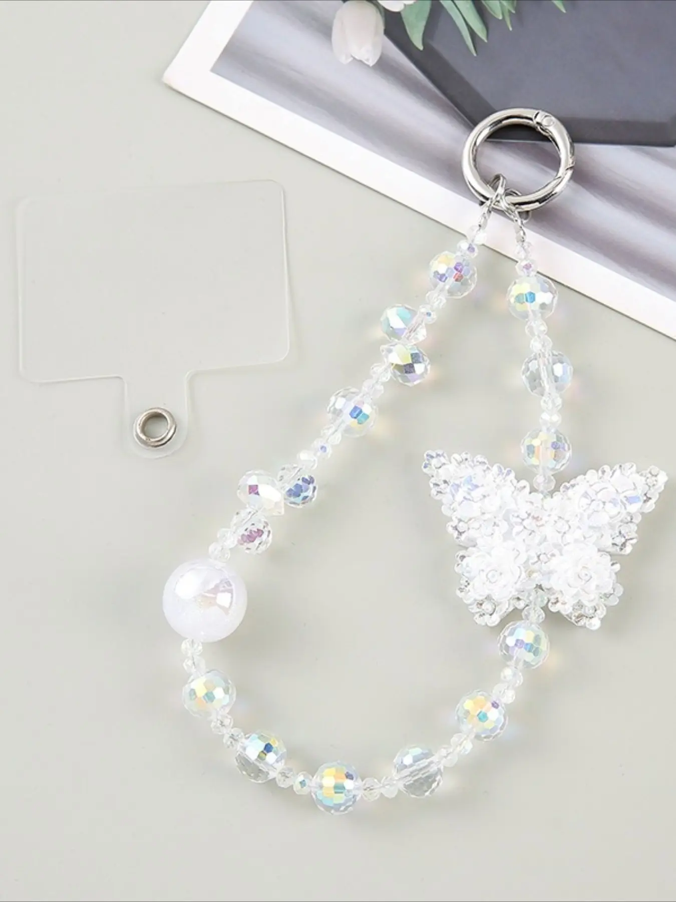 1 Piece: New Luxury-Style Butterfly Beaded Phone Charm, Sophisticated Short Bag Charm, Instagram-Worthy Phone Strap, Phone Accessory