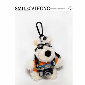 Original Cute Camera West Highland Cartoon Puppy Plush Pendant Bag Ornaments Doll Keychain Creative Gift