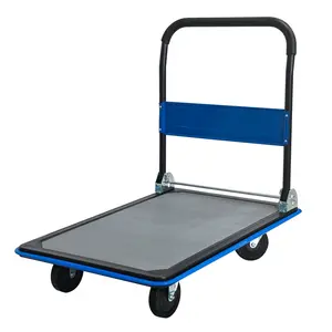 Flatbed Cart, 660lbs Heavy Duty Capacity Platform Hand Truck 360 Degree Swivel Wheels Foldable Push Hand Cart for Loading and Storage, Warehouse-Blue