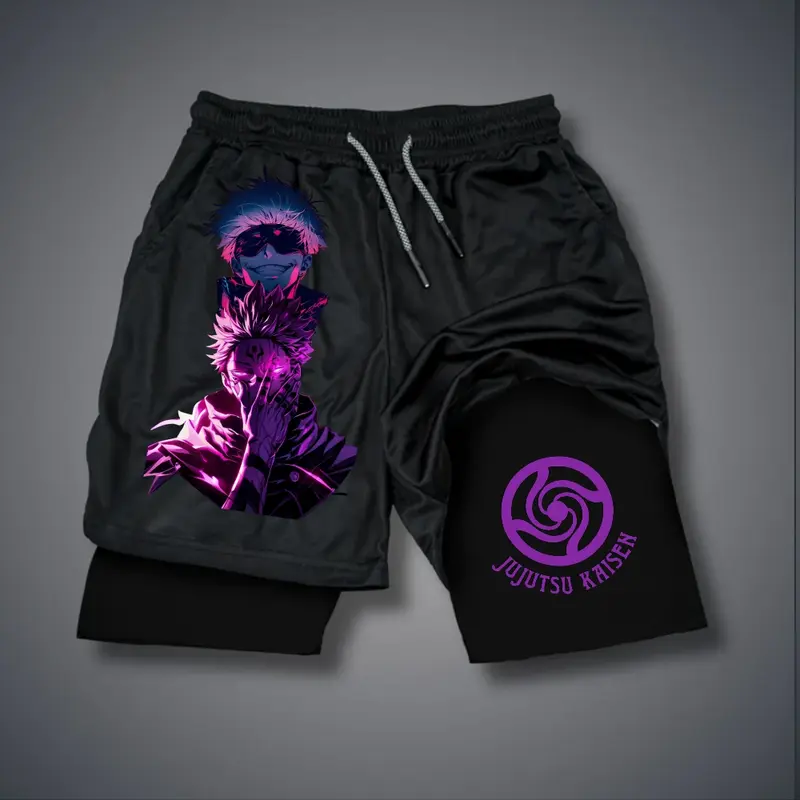 Jujutsu Kaisen Double-Layer Sports Shorts Graphic Shorts Black Shorts Camo Shorts Streetwear Shorts Men Outfits Men Short Shorts Vacation Outfits Shorts