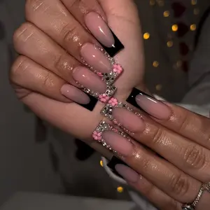 Colorblock Fake Nails with Nail File & Jelly Glue (24pcs), Rhinestone Decor Press on Nails for Women & Girls DIY Nail Art, Elegant Stick on Nails Kit, Nail Supplies, Girlfriend Gift