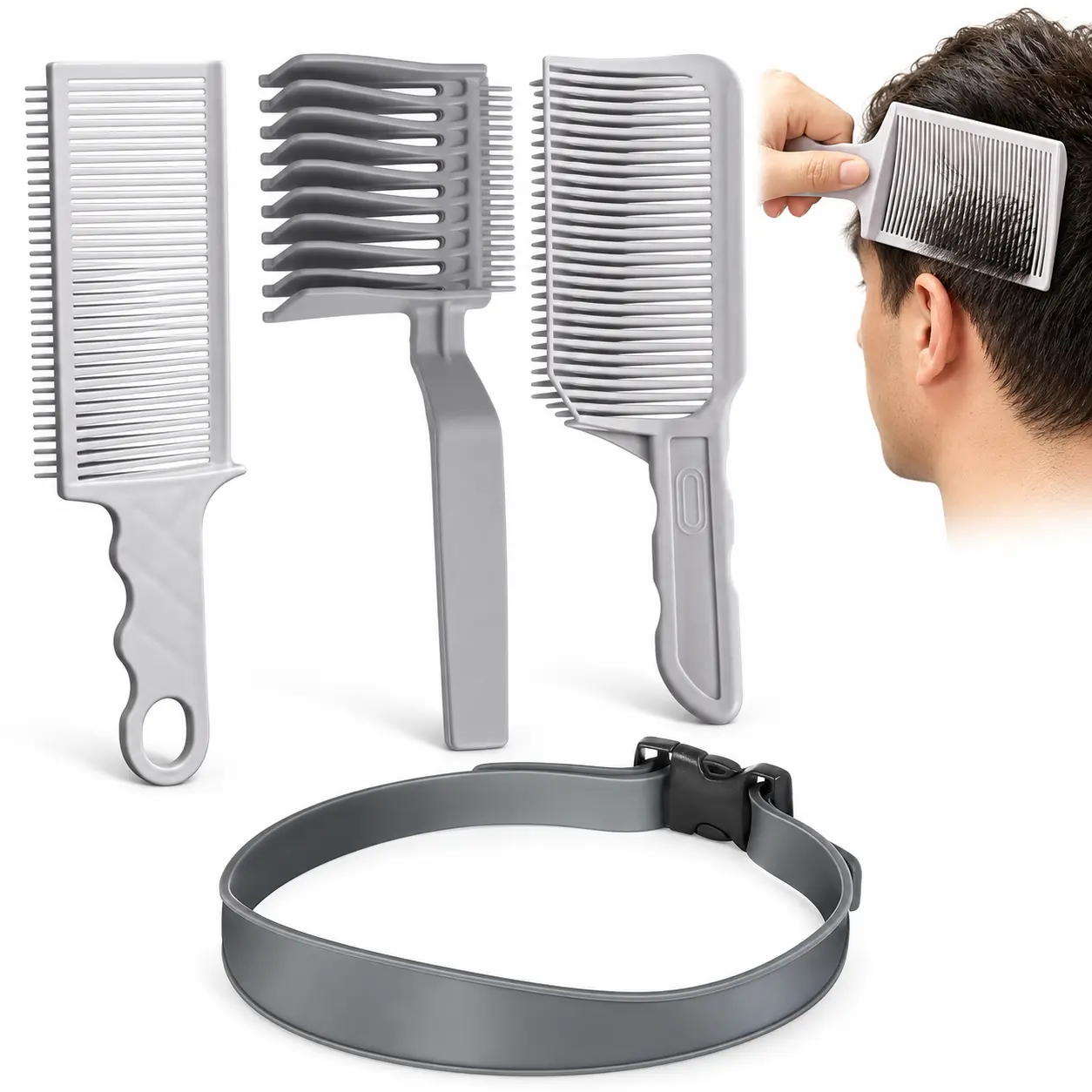 4-Piece Hair Cutting Guide Comb Set, Adjustable Silicone Haircutting Band and Trimming Tools for Men and Women, Reusable Hair Cutting Guides for DIY Haircuts, Home Styling and Barber Use