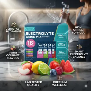 High Sodium Sugar-Free Electrolyte Powder Packets - Hydration Packets with Sodium, Potassium & Magnesium | Zero Calories | Keto, Vegan, and Paleo Friendly | 16 Sticks