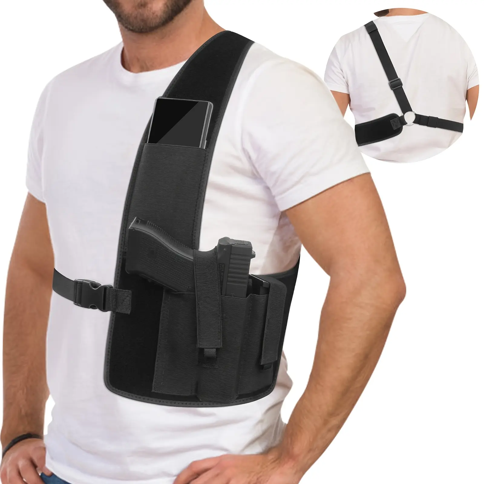 Right-Handed Quick-Draw Gun Rig, Adjustable Concealment Shoulder Holster for Adults, Solid Black, Fits G Series & Sig P365, Concealed Shoulder Holster, Outdoor Hunting