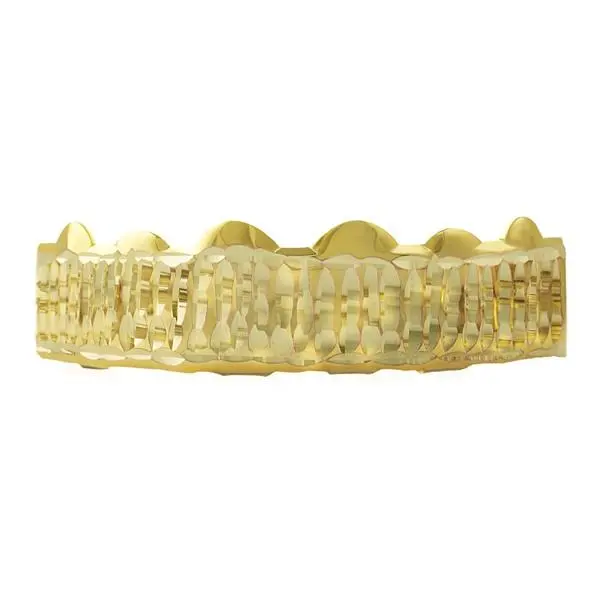 Gold Plated Hip Hop Teeth Grillz with Diamond-Cut Design, Removable Custom-Fit Silicone Molding Bar & Brush for Fashion Body Costume Jewelry Accessories