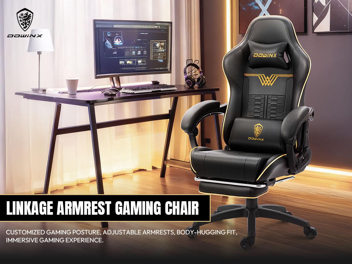 Dowinx Big and Tall Racing Style Gaming Chair 350LBS, Ergonomic Reclining Gamer Chair with Footrest & Massage Lumbar Support, Esports Design for Long Gaming or Work Sessions, Black