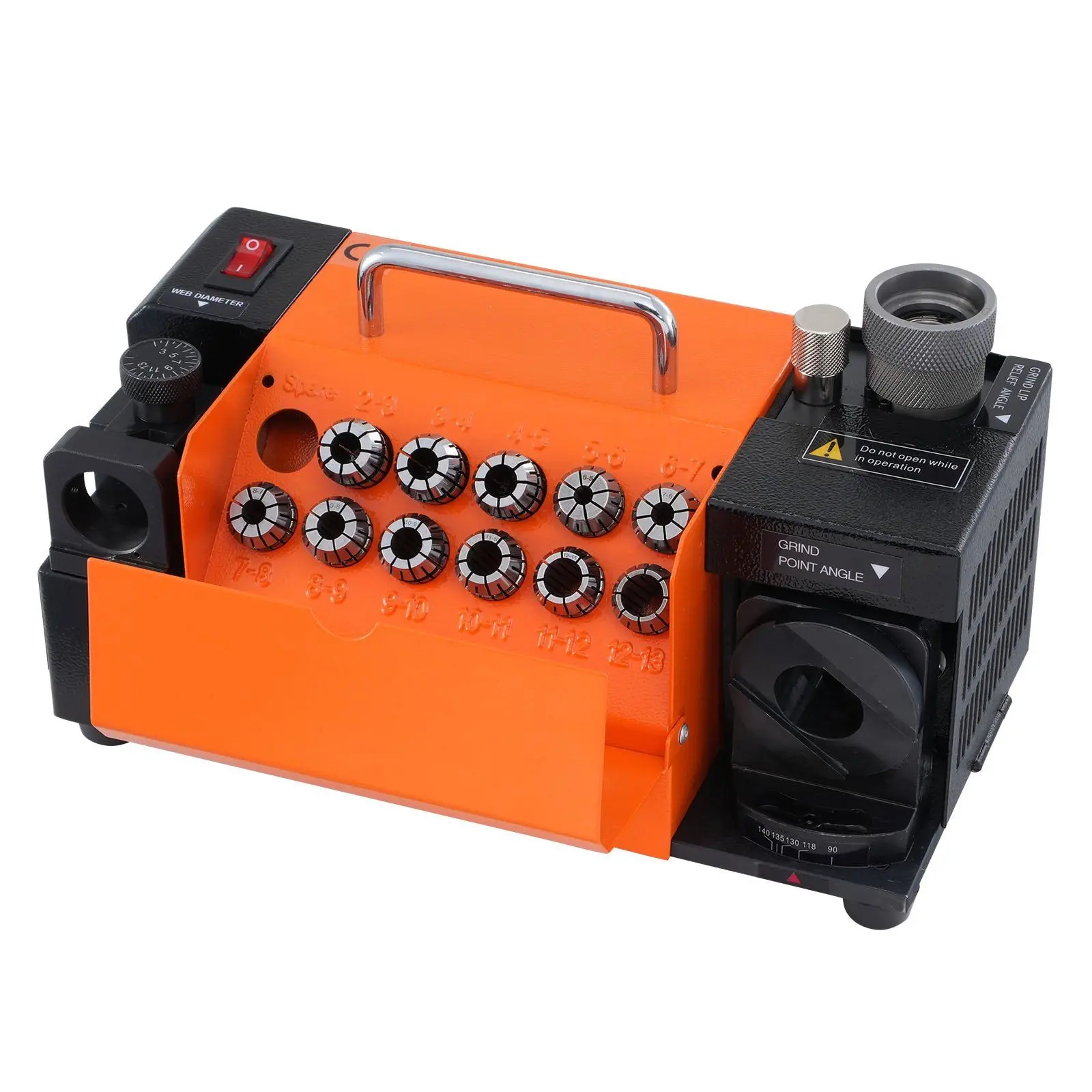 VEVOR MR-13A Drill Bit Sharpener, 3-13mm Steel Body Drill Bit Grinder with 11 Collets, DC Motor, Adjustable Point Angles & 45# Steel Sharpening Tool