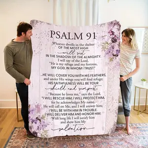 1pc Psalm 91 Bible Verse Flannel Blanket - Religious Scripture Throw with Protection Prayer, Soft All-Season Quilted Bedspread for Home, Camping, Travel - Machine Washable Christian Gift for Christmas, Birthday, Anniversary - 280GSM Flannel Fabric