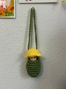 Loppy Puff - Crochet Flower Holder, Crochet Flower Bag Charm, Holder, Tote Bag Pouch, Crochet Trinket Pouch, Trinket