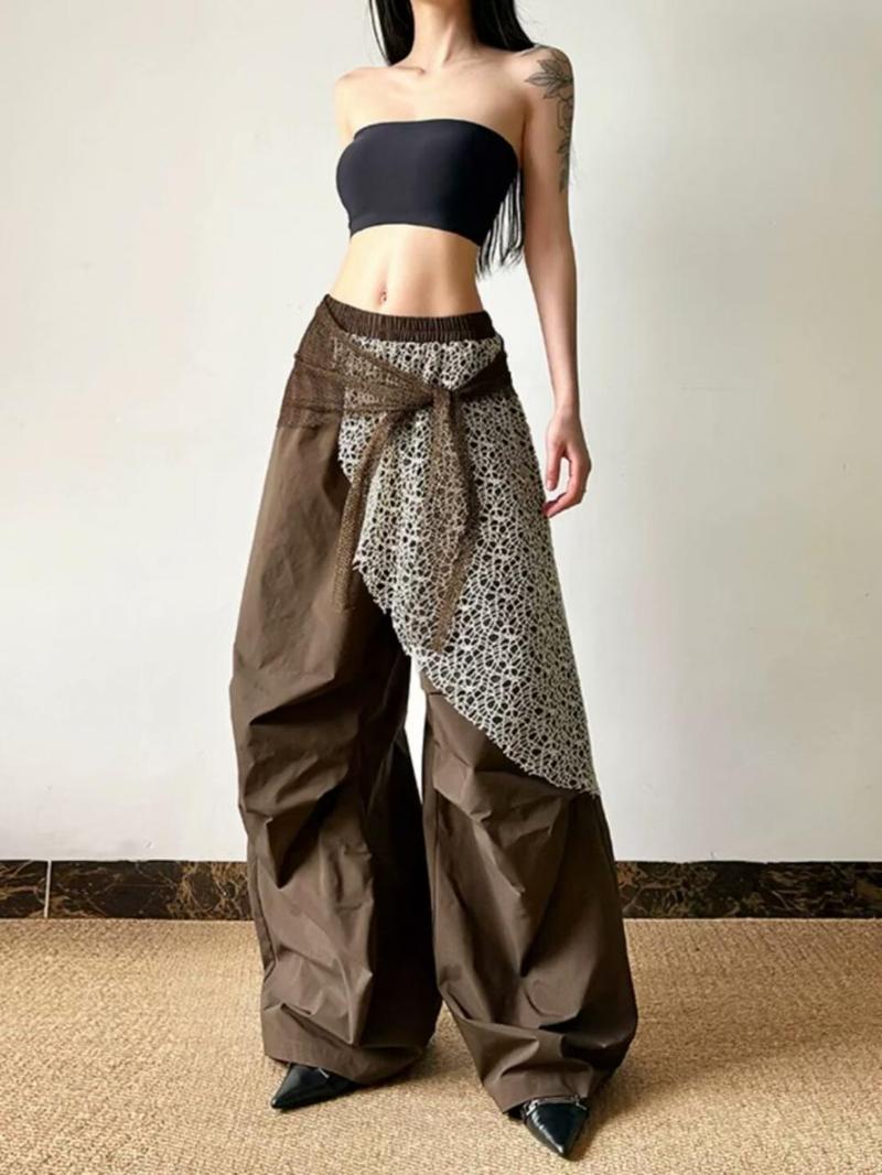 New Women's Streetwear-Style Faux Two-Piece Wide-Leg Pants Wrinkled Avant-Garde Design Slim-Fit Versatile Trousers Casual Cool-Gear for Everyday Street Style New Women's Streetwear-Style Faux Two-Piece Wide-Leg Pants Wrinkled Avant-Garde Design Slim-Fit Versatile Trousers Casual Cool-Gear for Everyday Street Style