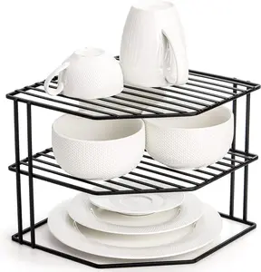 3-Tier Kitchen Corner Shelf Rack Counter and Cabinet Organizer, 9x9x7.5 Inch Metal Wire Kitchen Counter Pantry Cabinet Organizer and Storage Shelf for Plates, Cups, Dishes