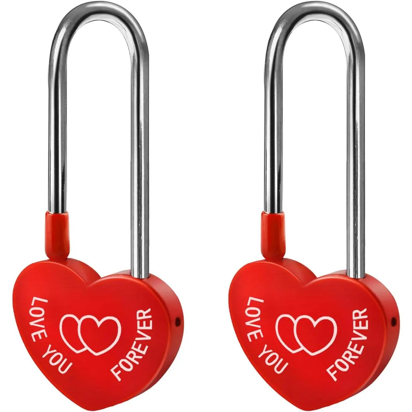 2 PCS Sturdy Aluminum Alloy Love Padlocks - 3.5in (50mm) Single Heart Design, Red Cap, Heavy-Duty, Keyless, for Lovelock Bridge, Wedding Use