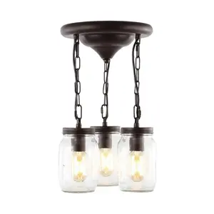 JONATHAN Y Gaines Farmhouse Industrial Iron Mason Jar LED Semi Flush Mount; for Living Room, Bedroom, Kitchen, Office