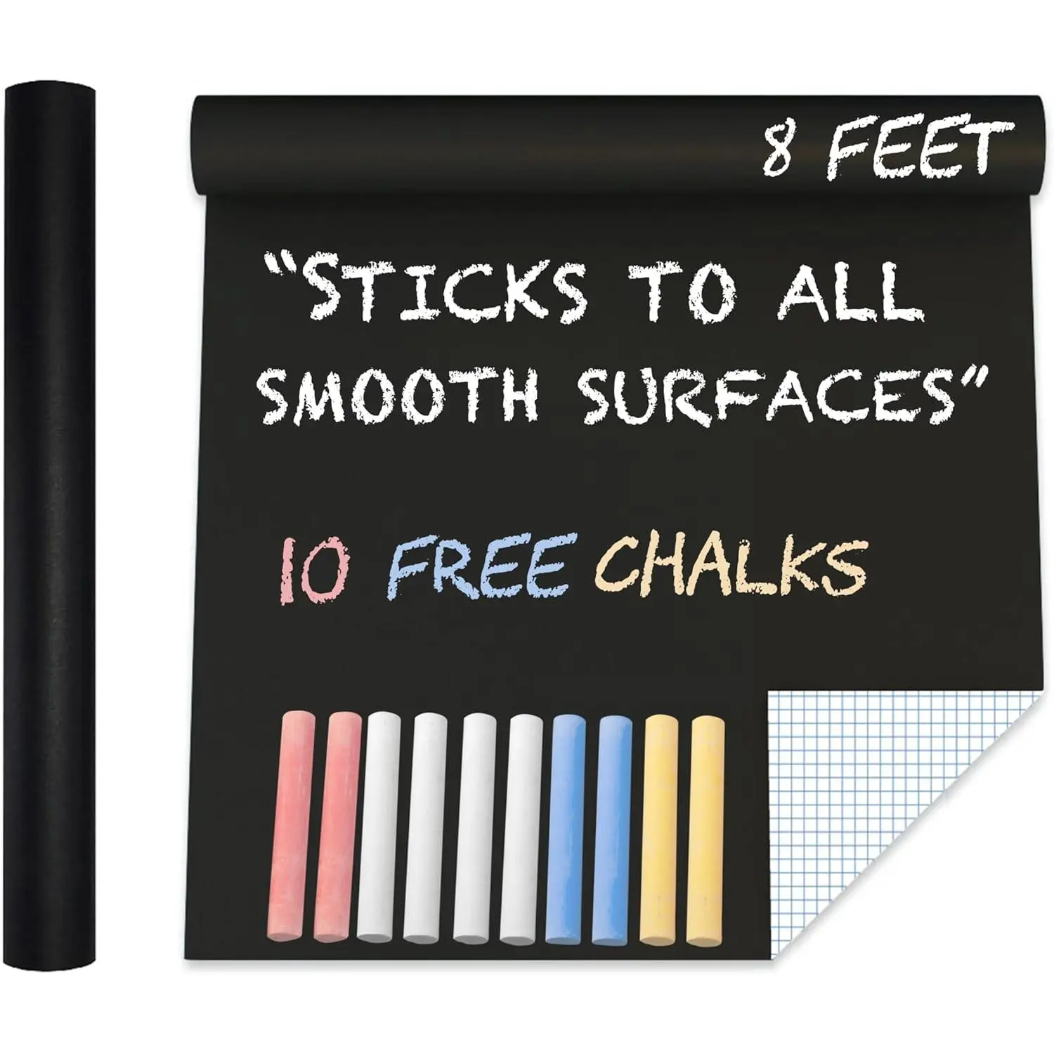Chalkboard Adhesive Paper Roll (8 ) 10 Chalks Included - Peel & Stick Chalkboard Wallpaper for Home & Office - Alternative to Permanent