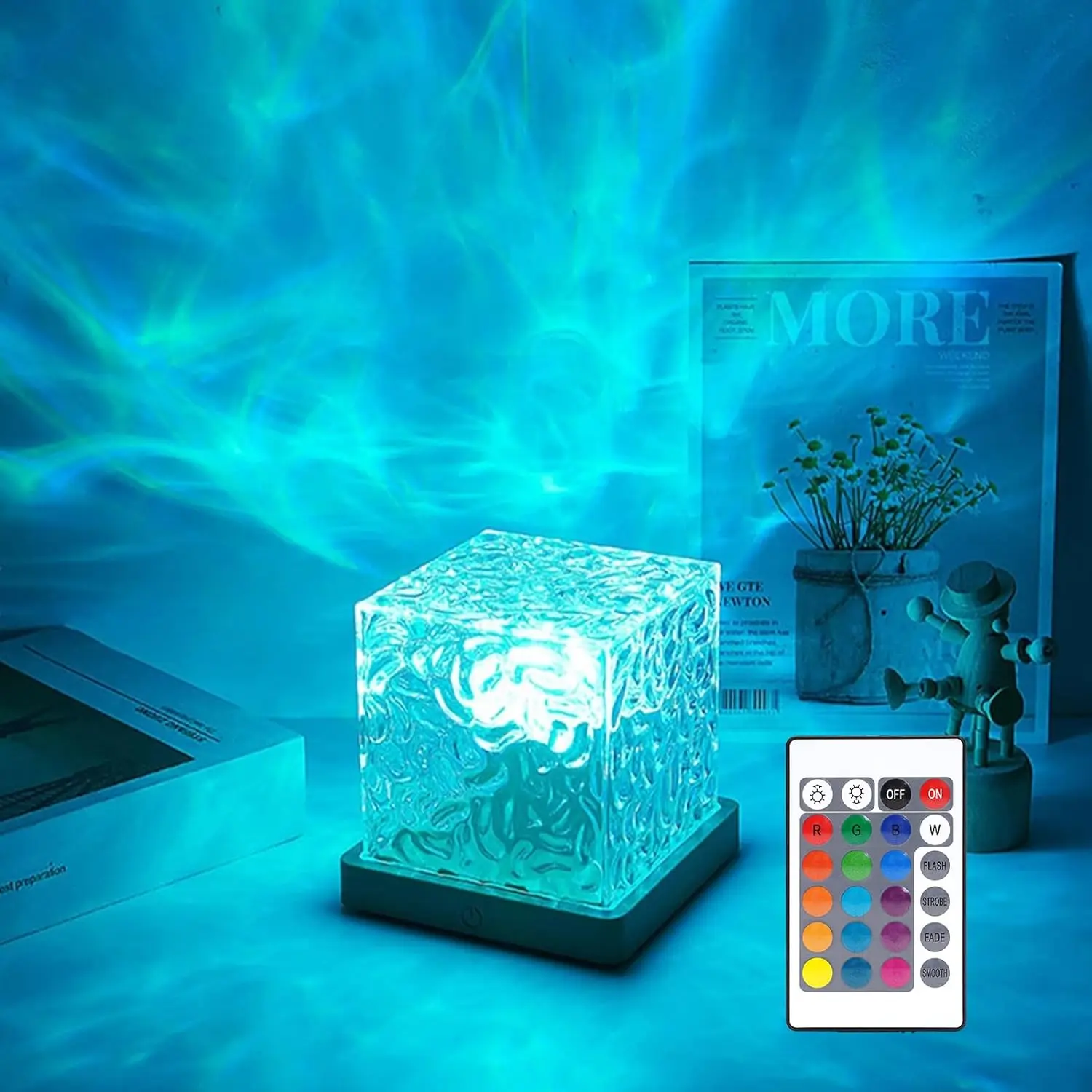 Northern Lights Ocean Wave Projector Light 16 Colors Water Cube Lamp Underwater Projector Light Ocean Wave Night Light