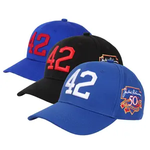 3 Pcs ROBINSON 42 Embroidered 50th Patch Strapback Baseball Vintage Cap Adjustable Hat Stitching Nostalgic Fashionable