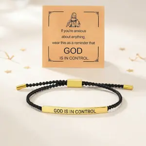 God is in Control Christian Bracelet for Men & Women Stainless Steel Engraved Braided Rope Jewelry Adjustable Religious Inspirational Gift for Daughter Son Best Friend Family