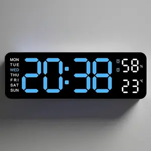 Large-screen LED wall clock - Displays day of the week, temperature, humidity with alarm function - Extremely suitable for modern-designed bedrooms, as well as for decoration in living rooms and offices