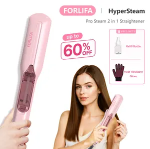 FORLIFA-HyperSteam Pro Steam 2 in 1 Straightener with 1.5-inch Cool Mist Infrared Technology 3-in-1 Functionality 5 Temperature Settings for Healthy Frizz-Free Hair 30-Minute Auto Shut-Off, WeeklyDeals,Summervibes