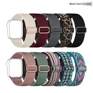 Elastic Single Loop Nylon Strap (Band Only), 10 Pieces Soft Elastic Woven Wristband, Suitable for iWatch Series Ultra 9 8 7 6 5 4 3 2 1 SE, Compatible with Apple Watch