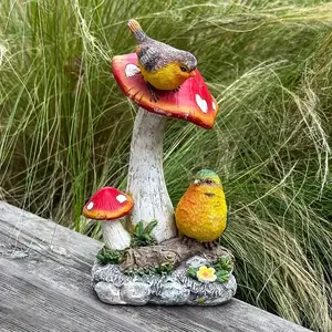 Charming Mushroom & Bird Resin Figurine, Perfect for Garden, Patio, and Home Decor, Unique Ornament for Outdoor Spaces