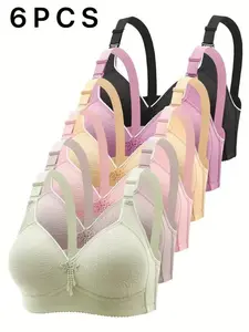 Women's Lace Push-Up Bra Set, Seamless Comfort Fit, Breathable Soft Fabric, All-Day Support, Perfect Daily Wear, 6 Pieces