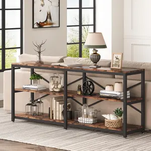 Tribesigns 70.9 Inch Extra Long Console Table, 3 Tier Sofa Table Behind Couch Table with Storage Shelves