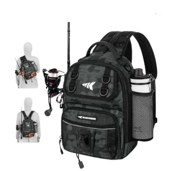 KastKing BaitSpace Fishing Sling Bag, Water-resistant Fishing Backpack with Rod & Beverage Holder, Adjustable Straps, Tackle Storage Bag for Fishing Gear and Equipment