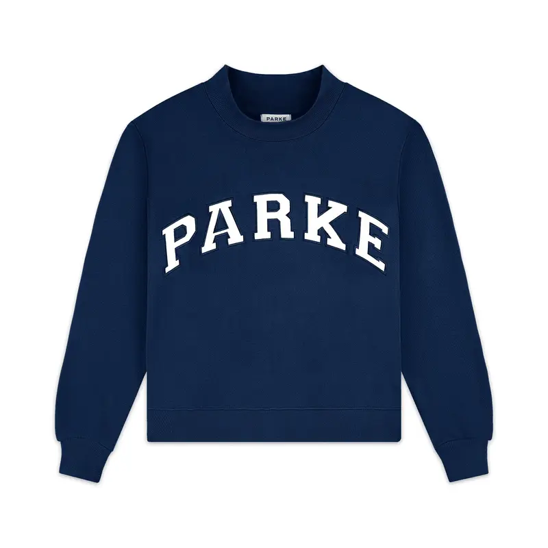 Style Gender PARKE Varsity-Style Mock-Neck Sweatshirt Unisex Denim & White Panel ...