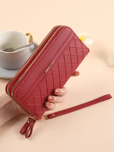 New Ladies Wallet Women's Long Durable Fashion Wallet Korean Simple Dual Zipper Coin Purse Multi-Card Holder, Elegant Argyle Pattern, All Seasons Bag Accessory, Stylish Wallet, Zipper Wallet Design