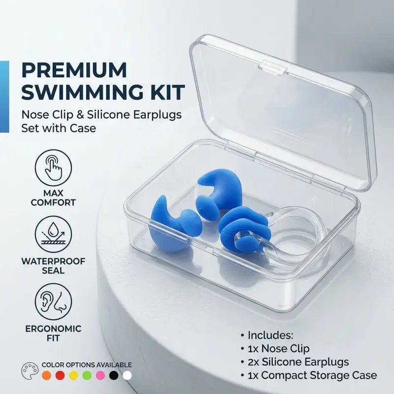 Silicone Swimming Nose Clip and Earplug set with box, Soft Swimming Earplug Nose Clip Anti-water Silicone Silicone Noise Earplug Professional Waterproof Nose Protector Clip Beginne,Ear & Nose Protector Swimming Sets Earplugs Nose Clip