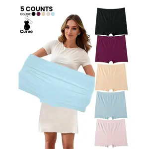 5-Pack Plus Size Women's Soft Comfortable Mid-Waist Seamless Boxer Shorts, Non-Roll Edge Design, Elastic Waistband for All Seasons