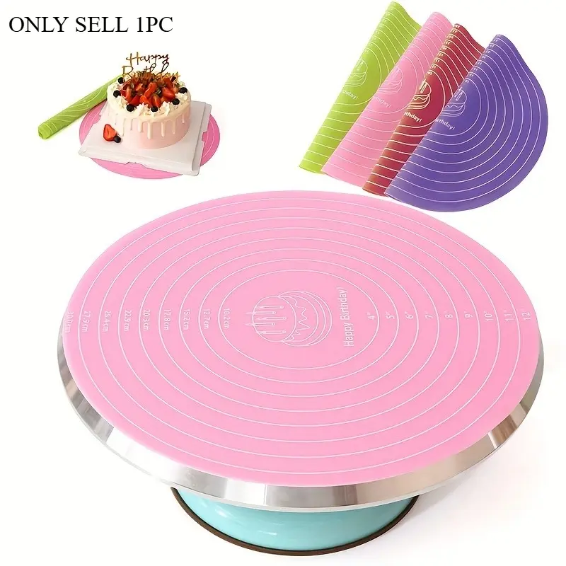 1Pc Non-stick Silicone Pastry Mat for Cake Turntable with Measurements - Heat-resistant Bakeware Kitchenware Baking Tool for Easy Cake Decoration and Baking Baking Utensils, Baking Accessories, Cake Baking Supplies