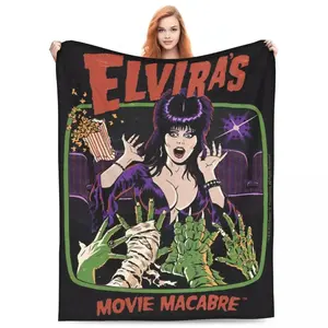 E-Elvira Mistress Of The Dark Movie Flannel Blanket Horror Comedy Soft Throw for Couch Bed Bedspread Sofa Cover – Kids Blanket & Adult Blanket Halloween Gift Spooky Home Decor