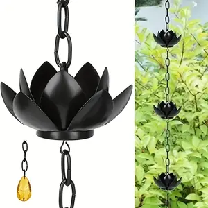 Outdoor Lotus Rain Chain - Garden Gutter Drainage Decor with Japanese Zen Style, Creative Waterfall Chain for Patio & Roof