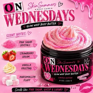SkinSummers On Wednesdays Glow Whip Body Butter – Limited Edition Pink Sugar Strawberry Vanilla Whipped Shea Body Butter 8oz