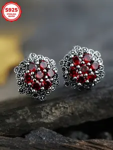 Vintage Bohemian Floral S925 Silver Cubic Zirconia Earrings, Women's Fashion Studs for Daily Wear & Parties, Stylish Elegant Ear Clips