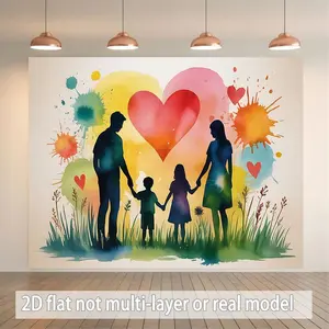 1PC,2D Flat Backdrop Family - themed Watercolor - style Decorative Backdrop, Warm Scene Decoration Backdrop for Festival Parties, Photography Decorative Backdrop for Parent - child Gathering Activit