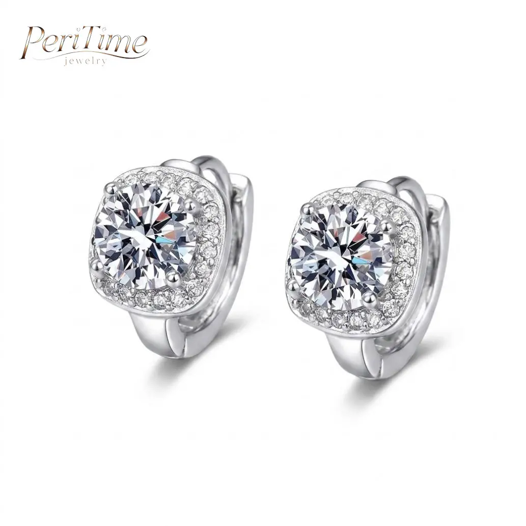 PERITIME 1CT Princess Cut Halo Earrings, S925 Sterling Silver Huggie Hoop Earrings, Y2K Jewelry, Tarnish Resistant Earrings, Gift for Girlfriend, Graduation Gift for Her, Diamond-Look Earrings