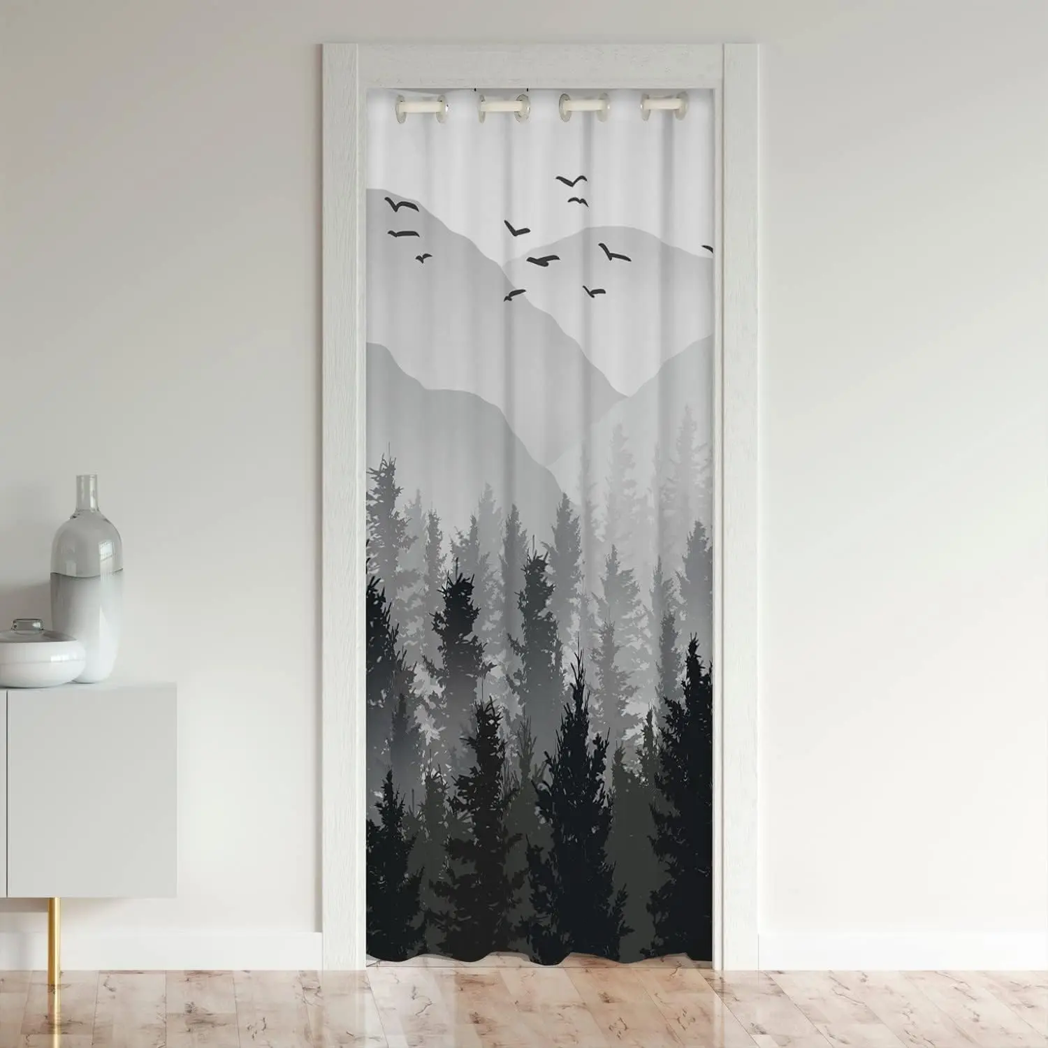 Feelyou Privacy Grommet Curtain - 34x80 Inch 1 Panel, 30%-50% Blackout, Thermal Insulated, Gray Wild Nature Tree Design, for Doorway Bedroom, Room Decor, Window Option, Privacy Grommet Curtains, Room Decor Curtain