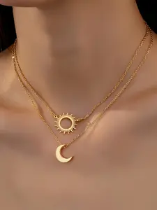 Boho Style Sun & Moon Design Pendant Necklace, Fashion Jewelry for Party, Daily Clothing Decor, Trendy All-match & Exquisite Jewelry for Birthday Gift